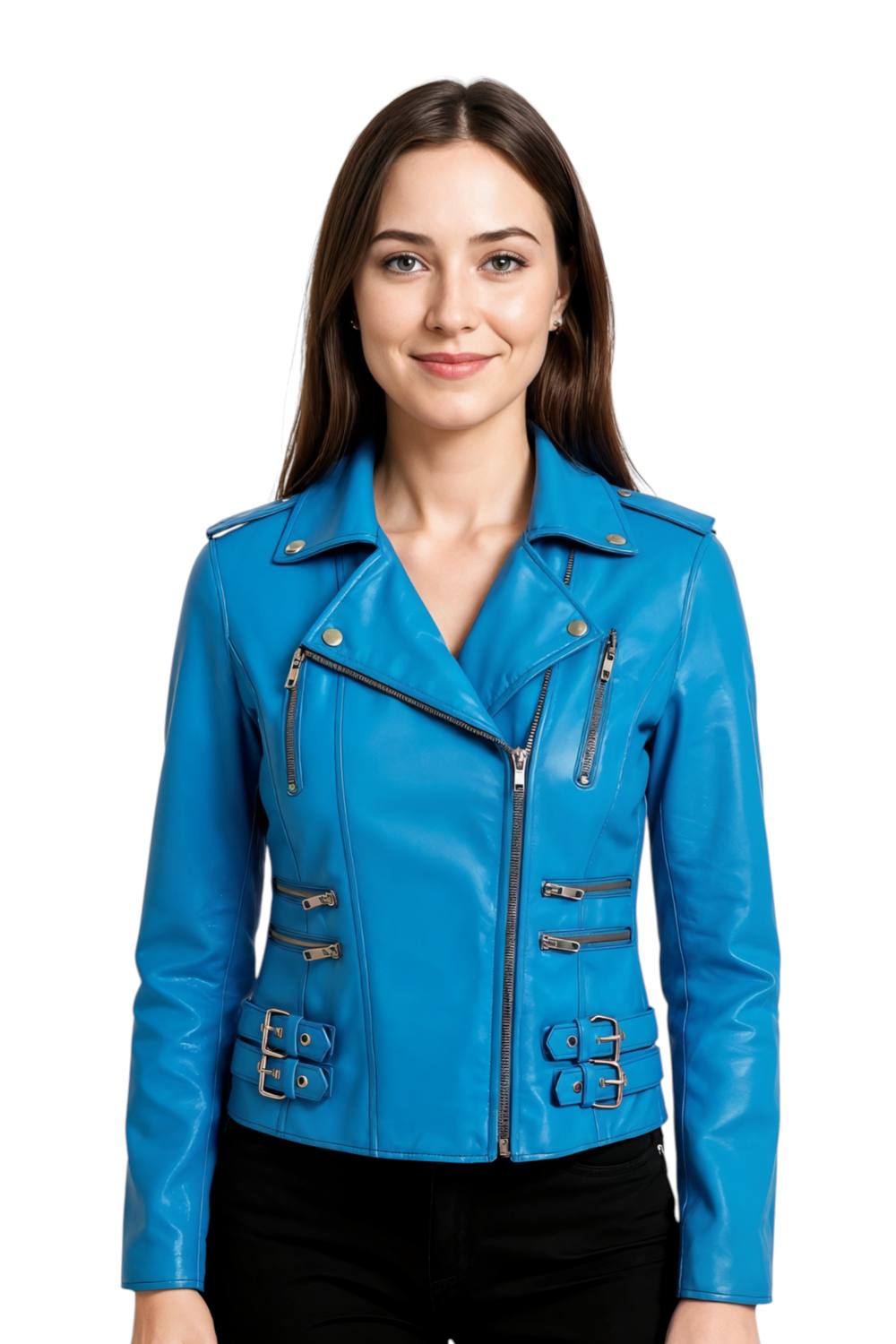 Infinity Leather Leather Teal Brando Biker Jacket-Constantia In Blue Infinity Leather Leather Teal Brando Biker Jacket-Constantia In Blue