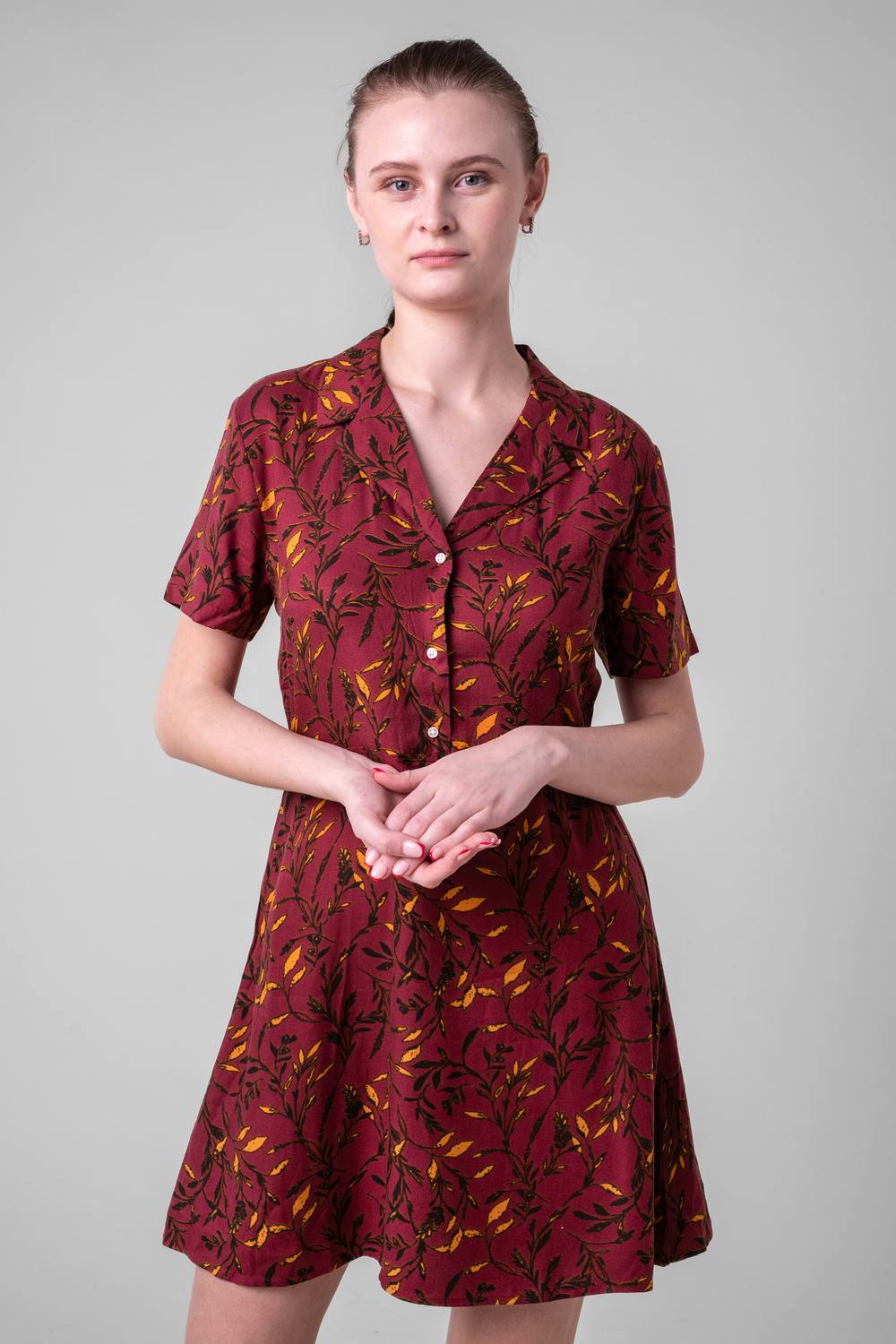 Enorsia Garden Printed Soft Viscose Shirt Tops In Burgundy Enorsia Garden Printed Soft Viscose Shirt Tops In Burgundy