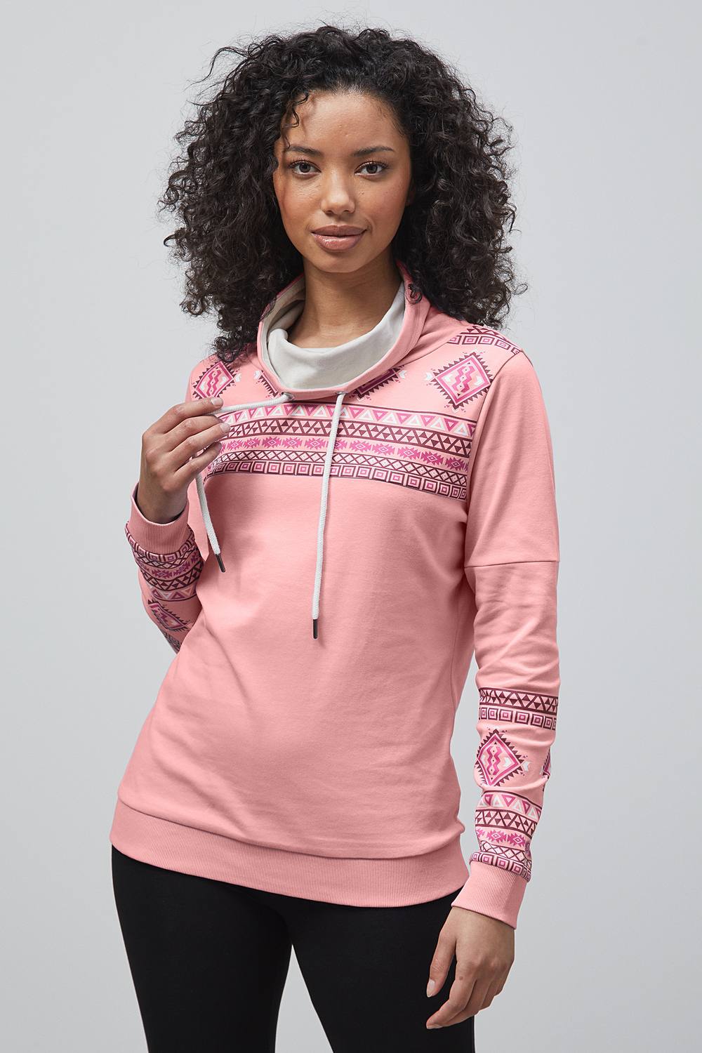 Enorsia Geo Printed High Collar Sweatshirt In Pink Enorsia Geo Printed High Collar Sweatshirt In Pink