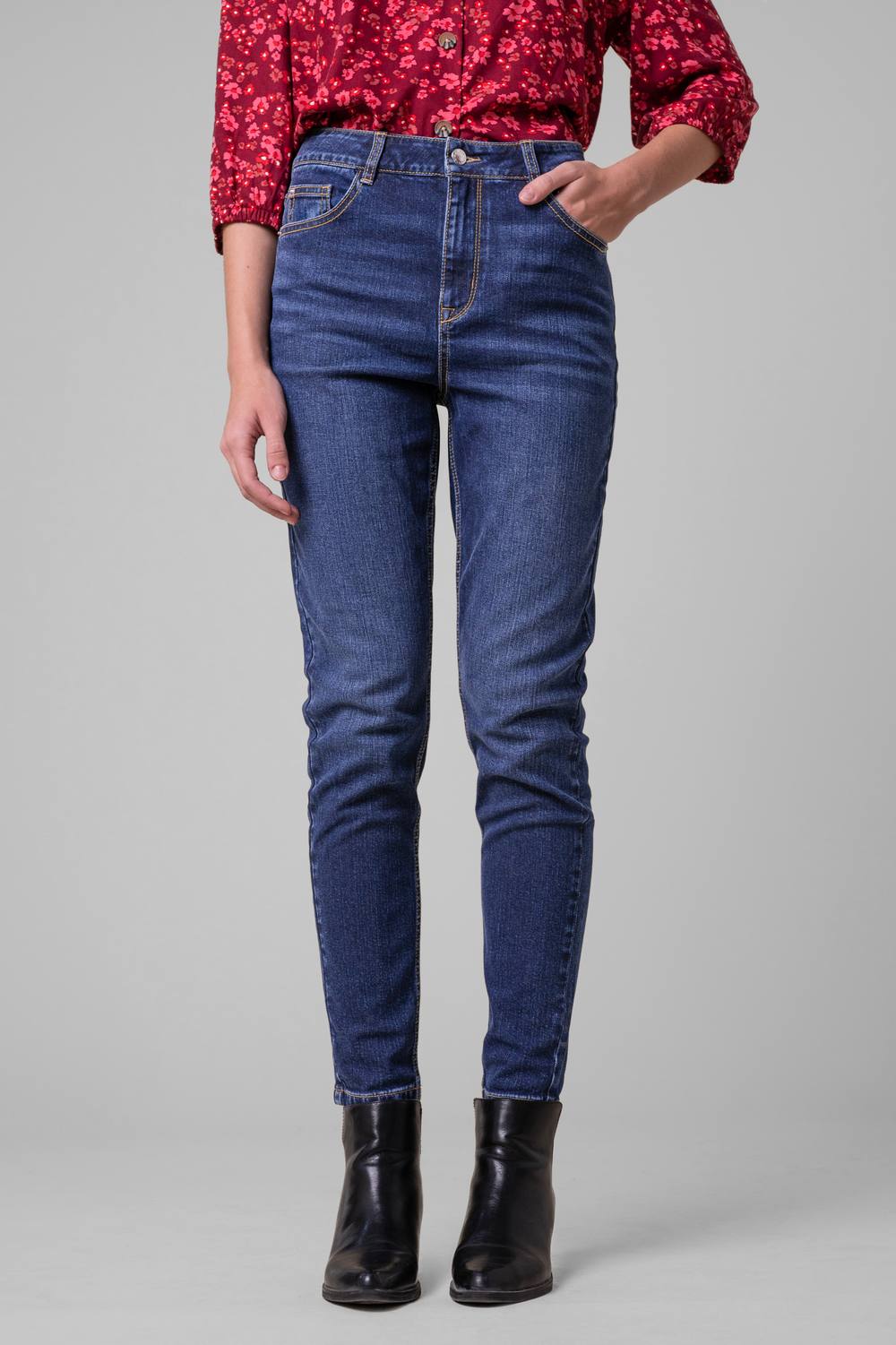 Enorsia Blue High Waisted Slim Jeans In Dark Blue Enorsia Blue High Waisted Slim Jeans In Dark Blue