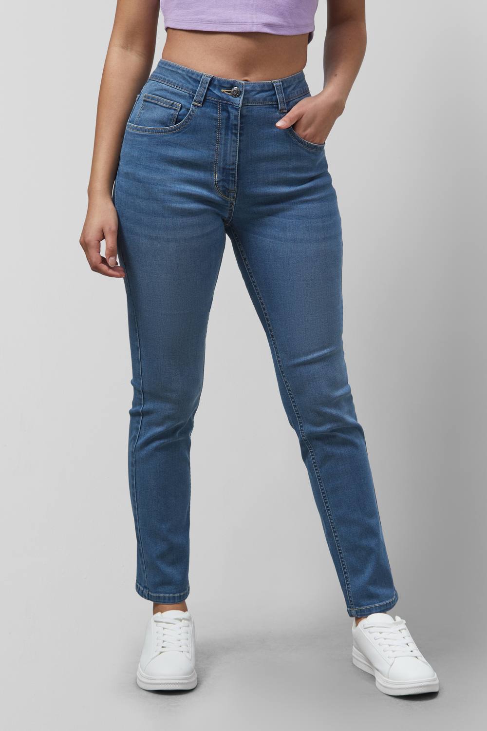 Enorsia Mid Waist Slim Jeans In Light Blue Enorsia Mid Waist Slim Jeans In Light Blue