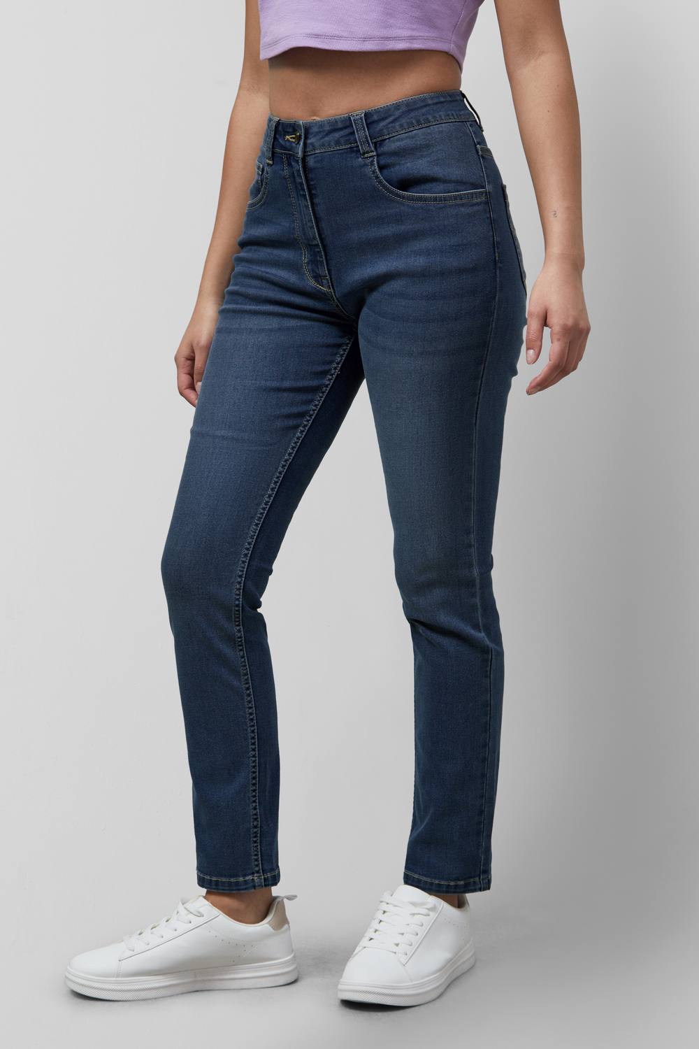 Enorsia Mid Waist Slim Jeans In Dark Blue Enorsia Mid Waist Slim Jeans In Dark Blue