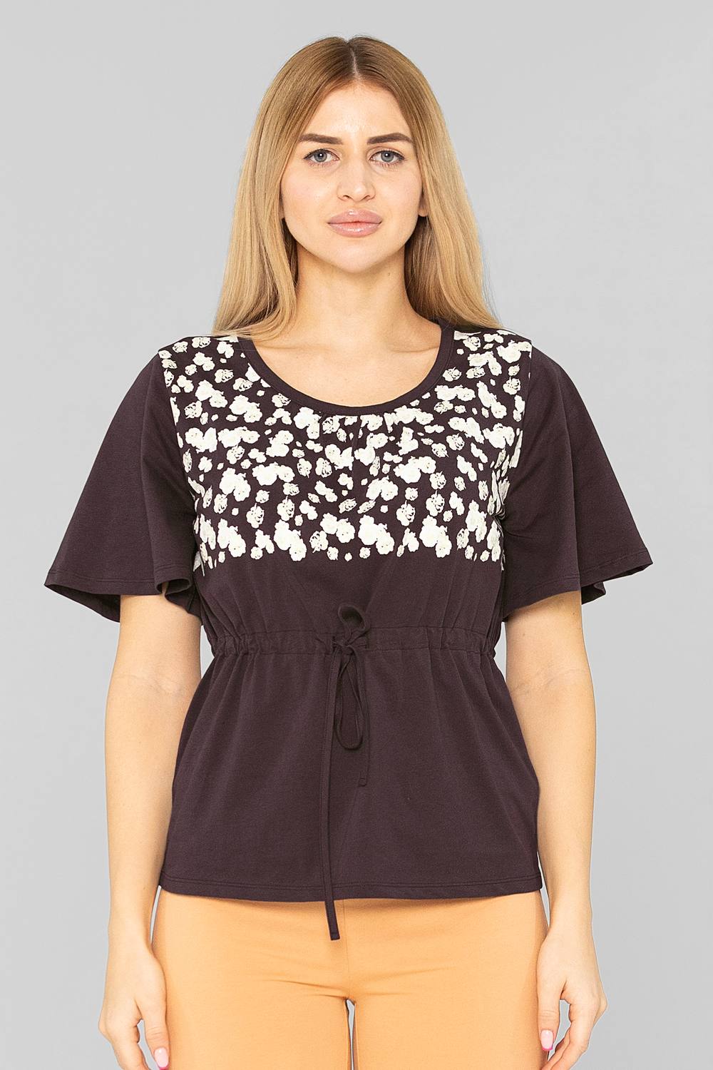Enorsia Floral Printed Bell Sleeve Shirt In Brown Enorsia Floral Printed Bell Sleeve Shirt In Brown