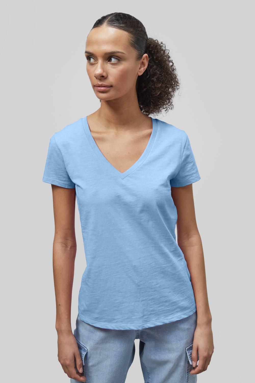 Enorsia V-Neck Short Sleeve Slub Shirt In Blue Enorsia V-Neck Short Sleeve Slub Shirt In Blue