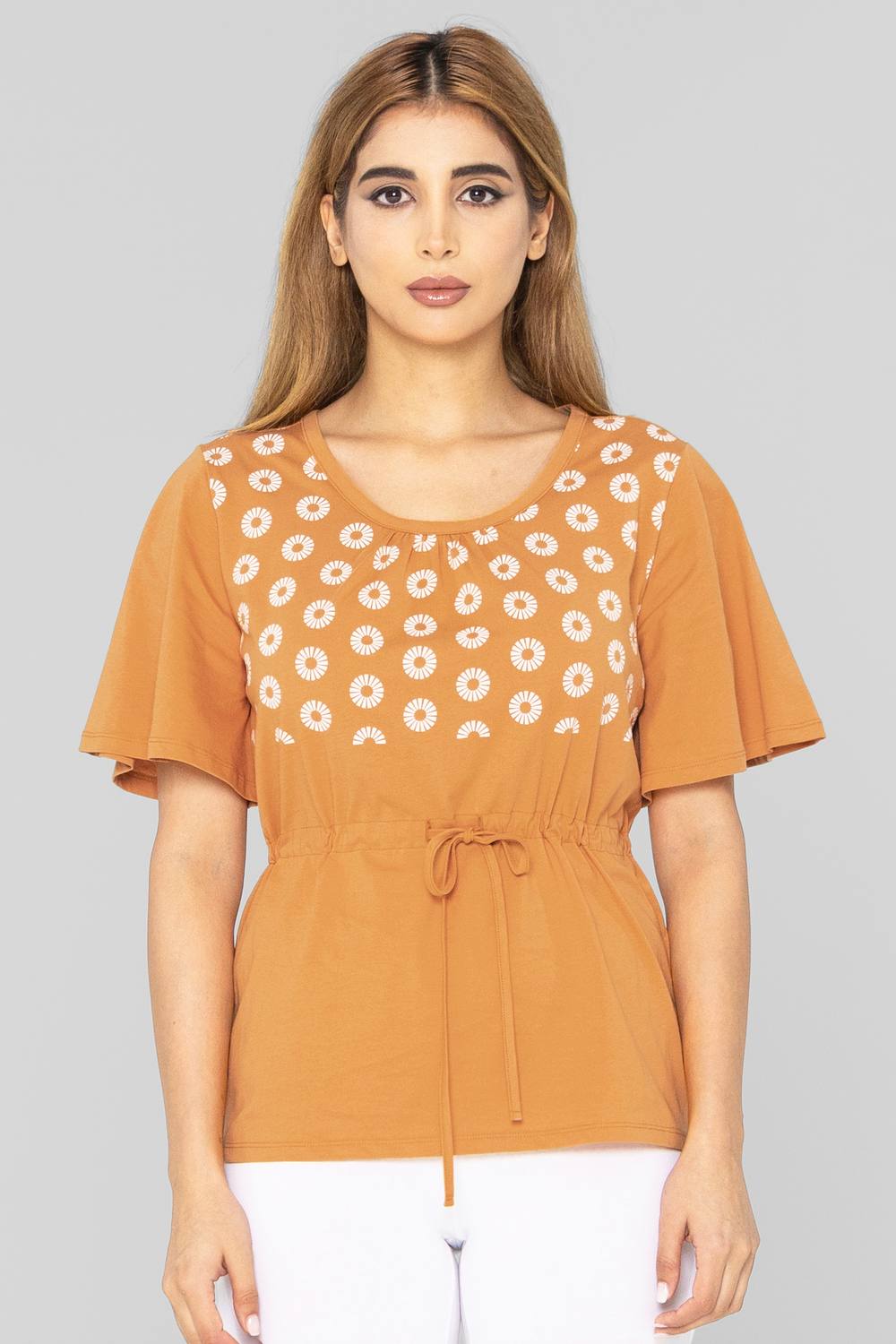 Enorsia Daffodil Suns Floral Printed Bell Sleeve Shirt In Orange Enorsia Daffodil Suns Floral Printed Bell Sleeve Shirt In Orange