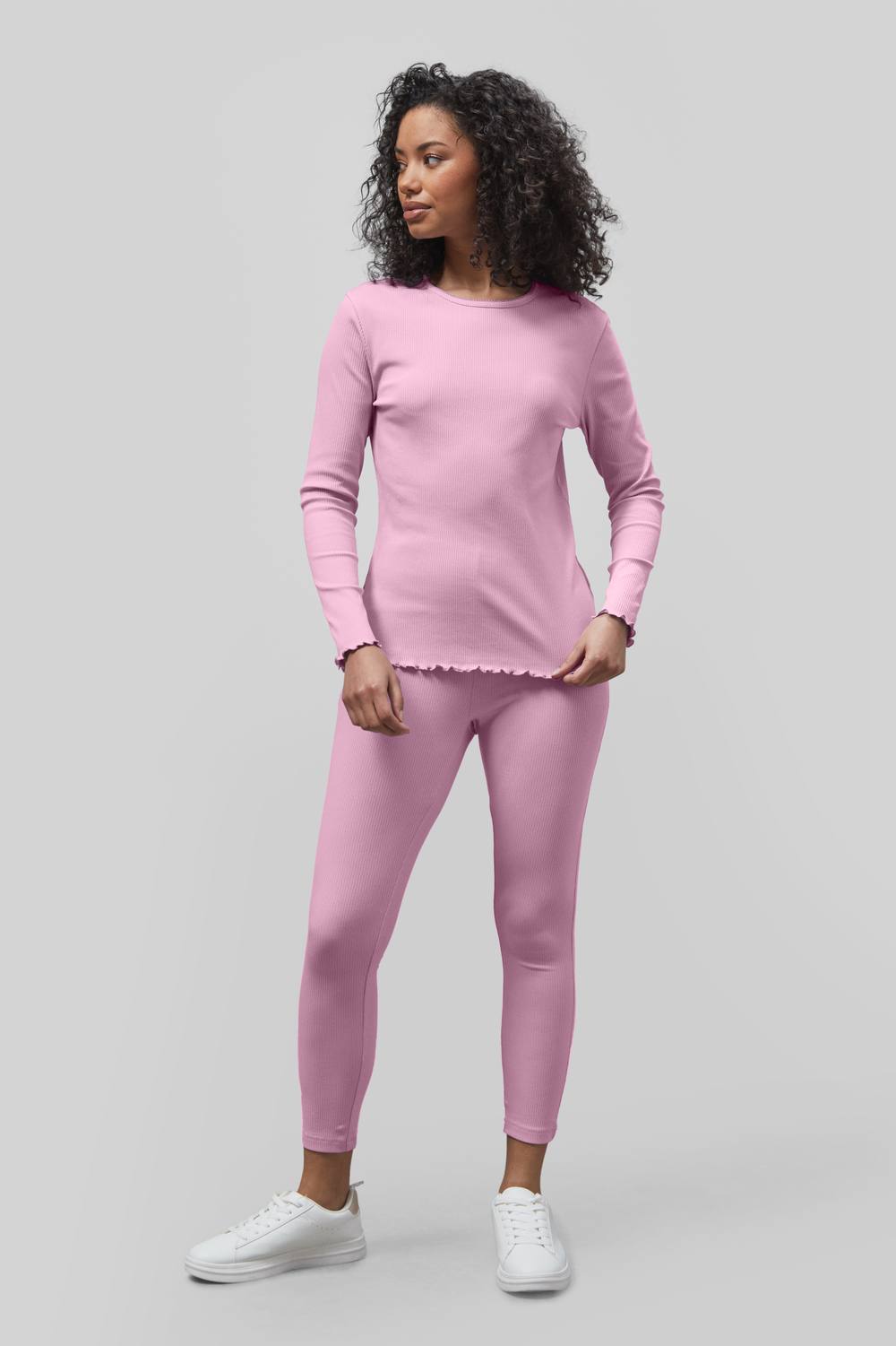 Enorsia Lettuce Hem Ls Shirt & Leggings Co-Order Sets In Pink Enorsia Lettuce Hem Ls Shirt & Leggings Co-Order Sets In Pink