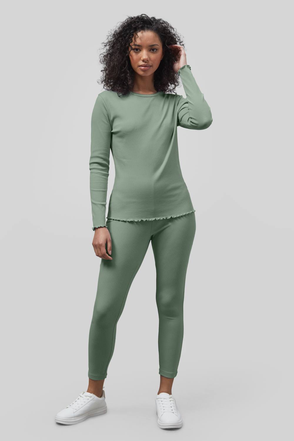 Enorsia Lettuce Hem Ls Shirt & Leggings Co-Order Sets In Green Enorsia Lettuce Hem Ls Shirt & Leggings Co-Order Sets In Green