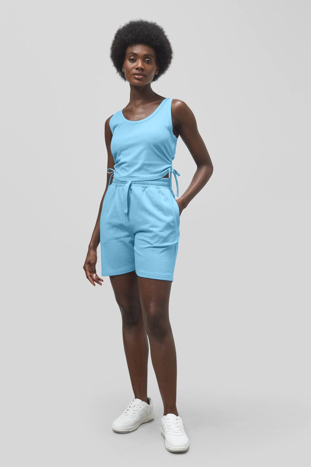 Enorsia Ruched Tank Top And Regular Shorts Set In Blue Enorsia Ruched Tank Top And Regular Shorts Set In Blue