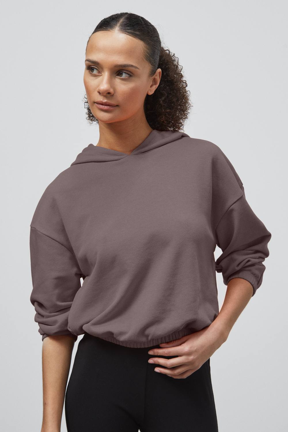 Enorsia Jersey Hoodie With Elastic Waistband In Brown Enorsia Jersey Hoodie With Elastic Waistband In Brown