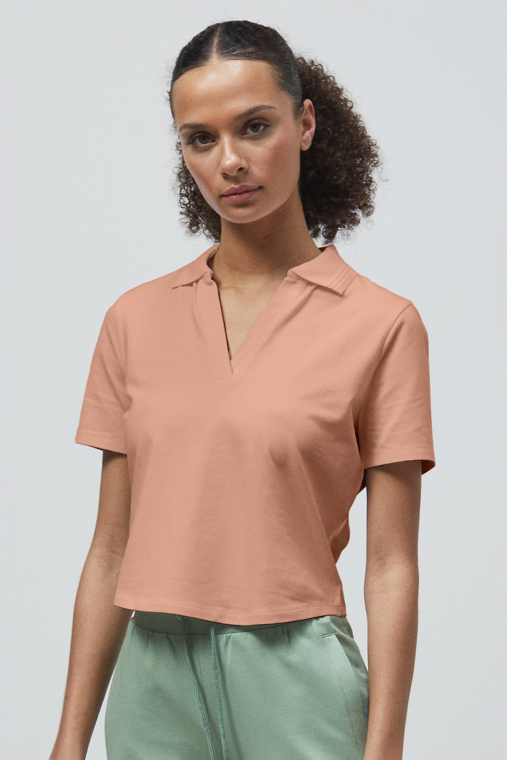 Enorsia V-Neck Polo Shirt In Nude Enorsia V-Neck Polo Shirt In Nude