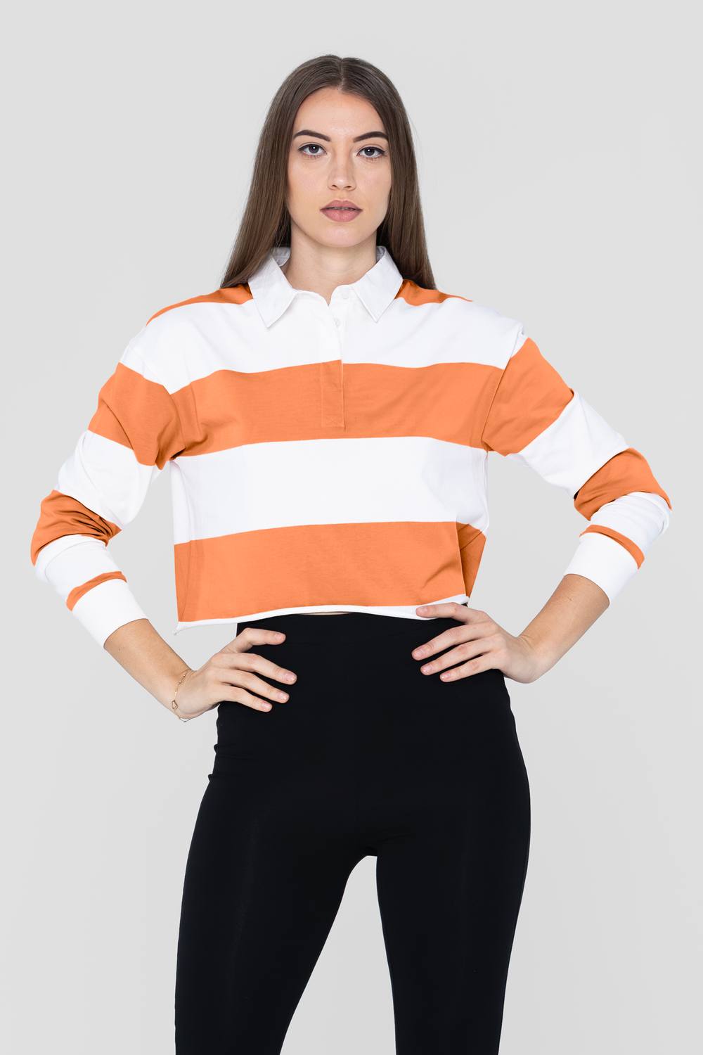 Enorsia Combed Cotton Yd Oversized Cropped Long Sleeve Polo Shirt In Orange Enorsia Combed Cotton Yd Oversized Cropped Long Sleeve Polo Shirt In Orange