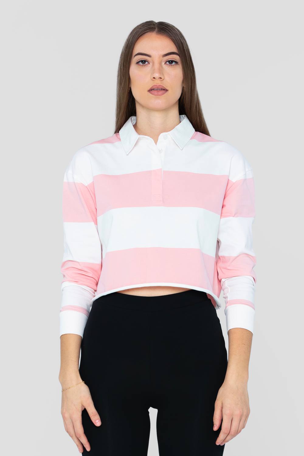 Enorsia Combed Cotton Yd Oversized Cropped Long Sleeve Polo Shirt In Pink Enorsia Combed Cotton Yd Oversized Cropped Long Sleeve Polo Shirt In Pink
