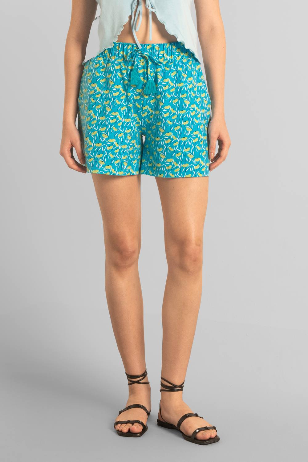 Enorsia Floral Boyfriend Jersey Shorts In Blue Enorsia Floral Boyfriend Jersey Shorts In Blue