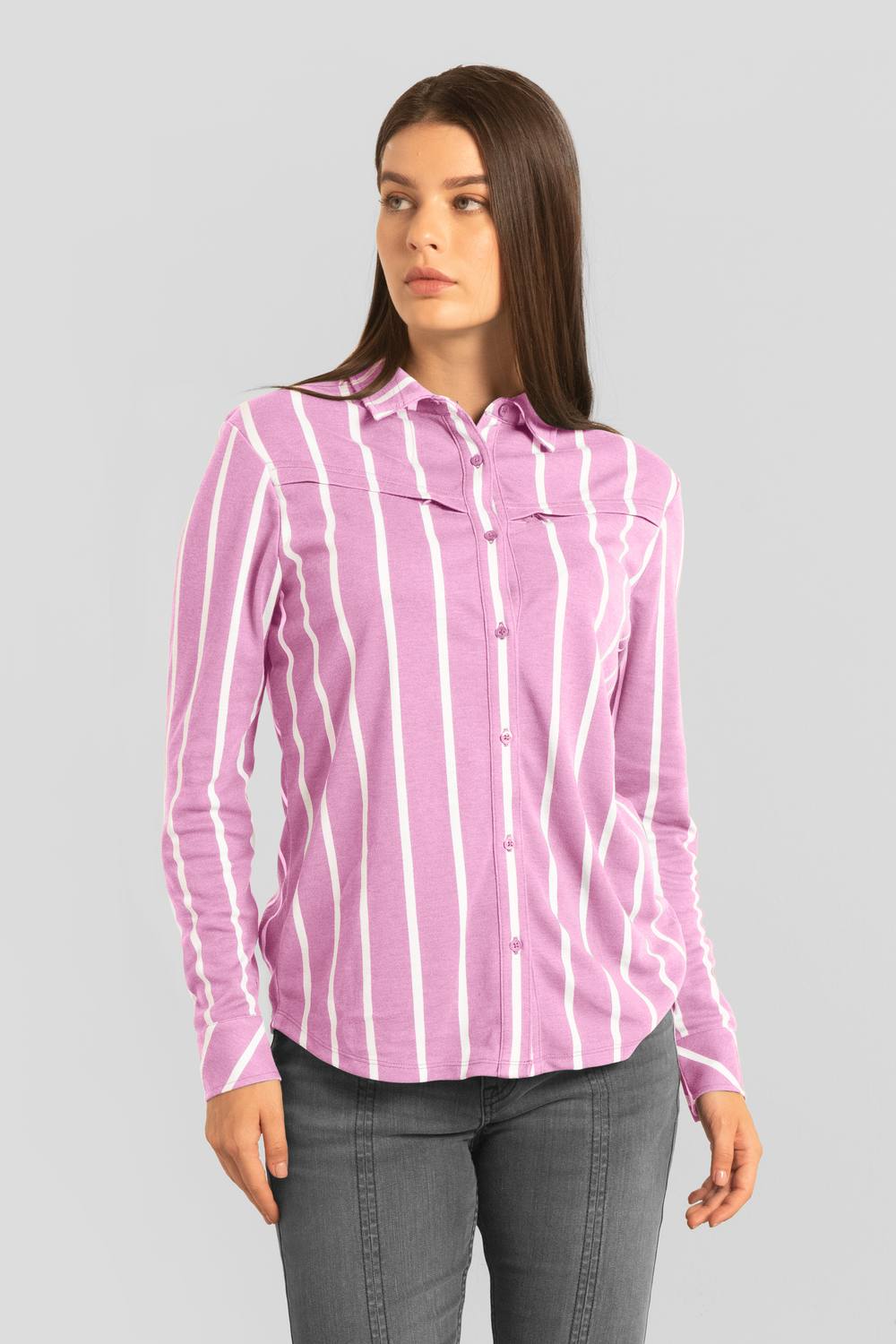 Enorsia Long Sleeve Striped Smart Shirt In Pink Enorsia Long Sleeve Striped Smart Shirt In Pink