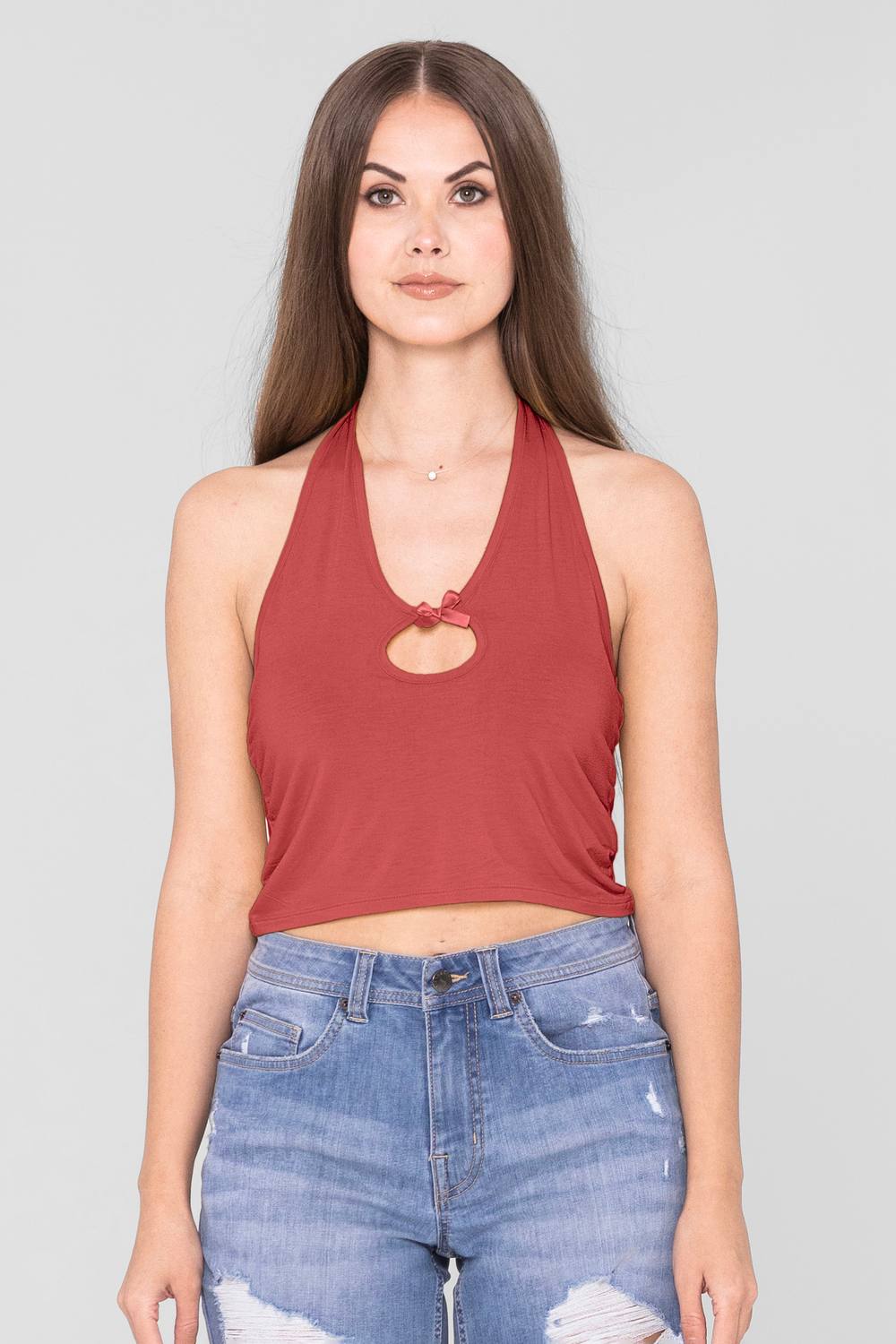 Enorsia Halter Neck Crop Tank Top In Red Enorsia Halter Neck Crop Tank Top In Red