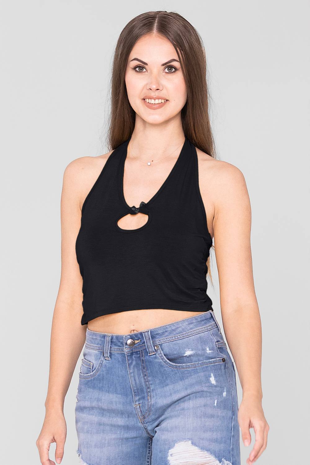 Enorsia Halter Neck Crop Tank Top In Black Enorsia Halter Neck Crop Tank Top In Black