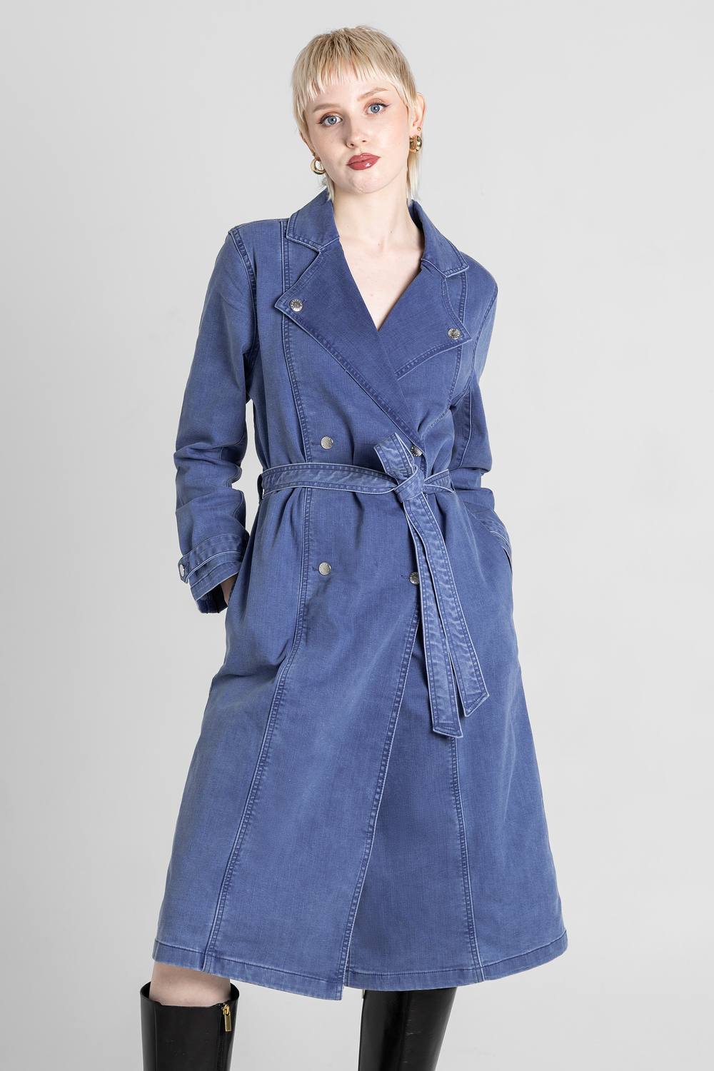 Enorsia Oversized Denim Trench Coat In Blue Enorsia Oversized Denim Trench Coat In Blue