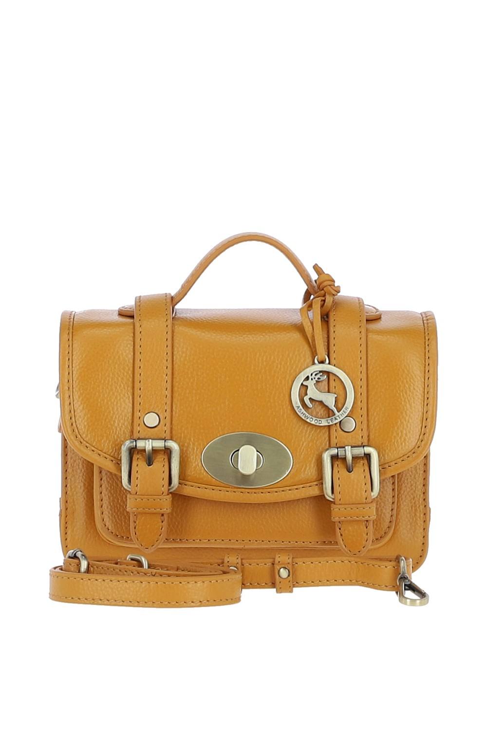 Ashwood Leather Stylish Real Leather Medium Satchel Bag In Mustard Ashwood Leather Stylish Real Leather Medium Satchel Bag In Mustard