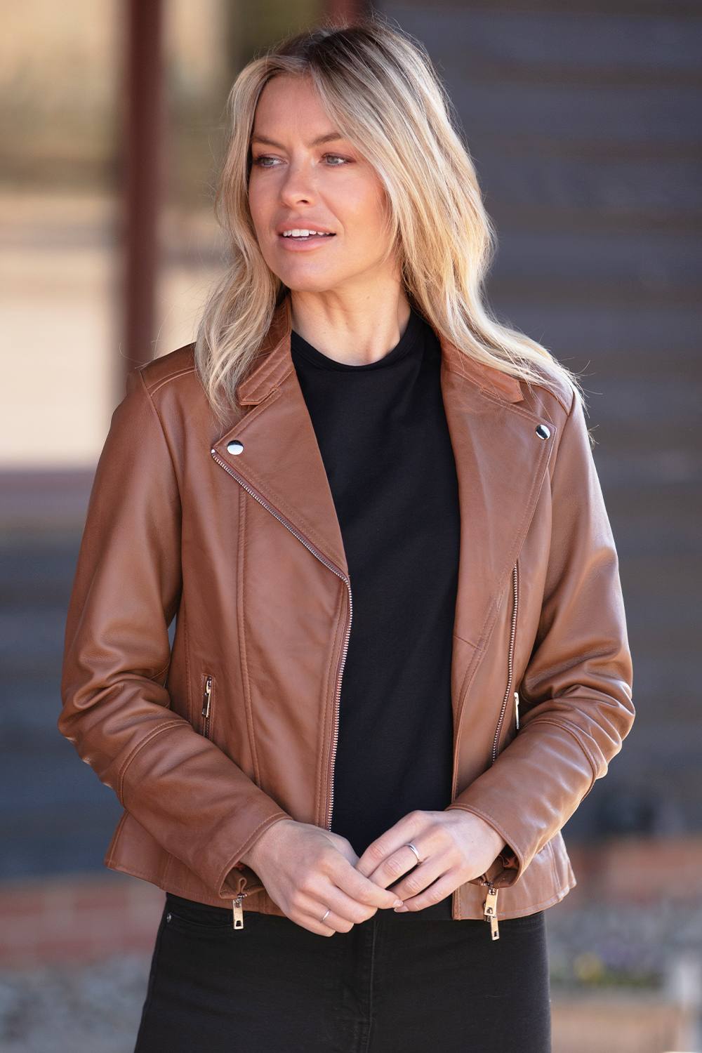 Ashwood Leather ‘vento’ Real Leather Biker Jacket In Tan Ashwood Leather ‘vento’ Real Leather Biker Jacket In Tan