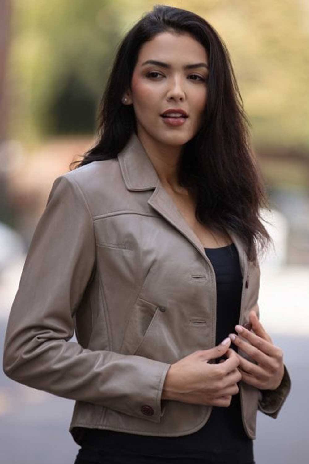 Ashwood Leather ‘angel’ Real Leather Three Button Blazer In Beige Ashwood Leather ‘angel’ Real Leather Three Button Blazer In Beige