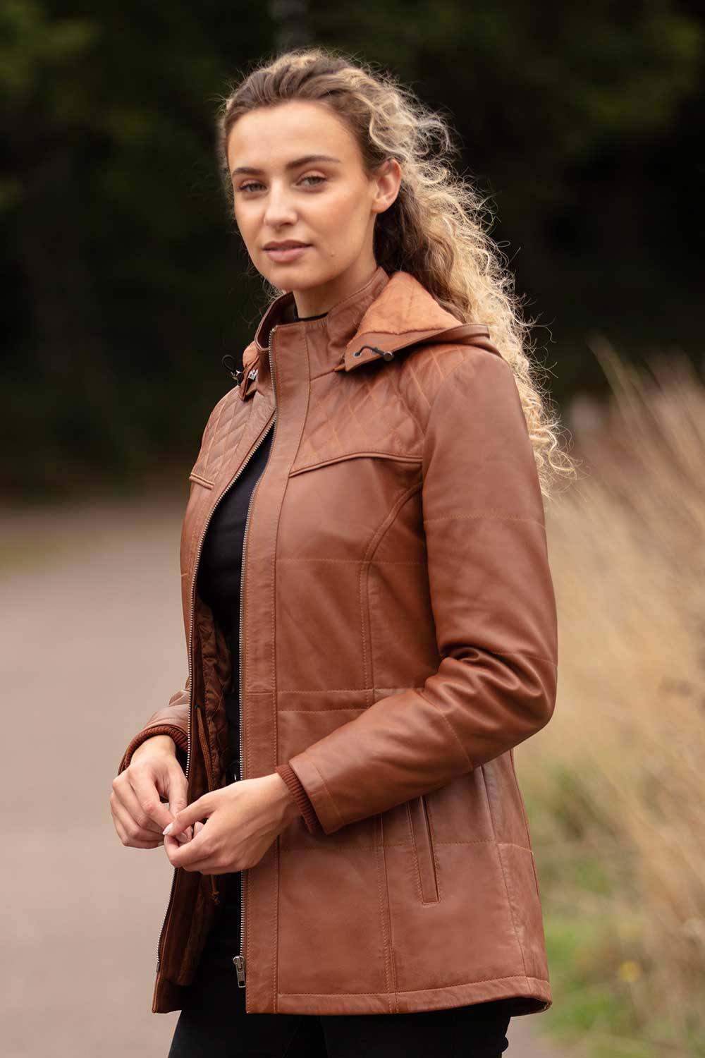 Ashwood Leather Real Leather Hooded Duffle Jacket In Tan Ashwood Leather Real Leather Hooded Duffle Jacket In Tan