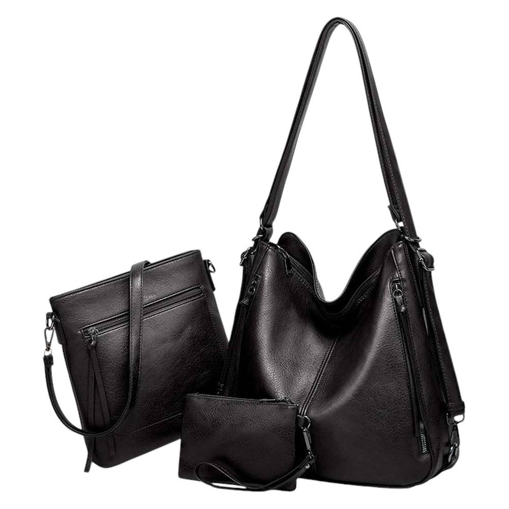 Kitise Multifunctional -Piece Set Totebackpack Shoulder Handbag With Purse Bag In Black Kitise Multifunctional -Piece Set Totebackpack Shoulder Handbag With Purse Bag In Black