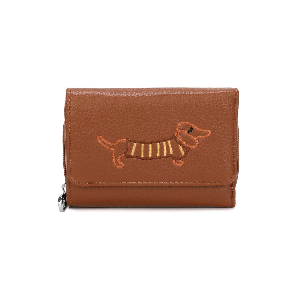 Kitise Wallet Dachshund Dog Embroidery Trifold Snap Closure Coin Purse In Brown