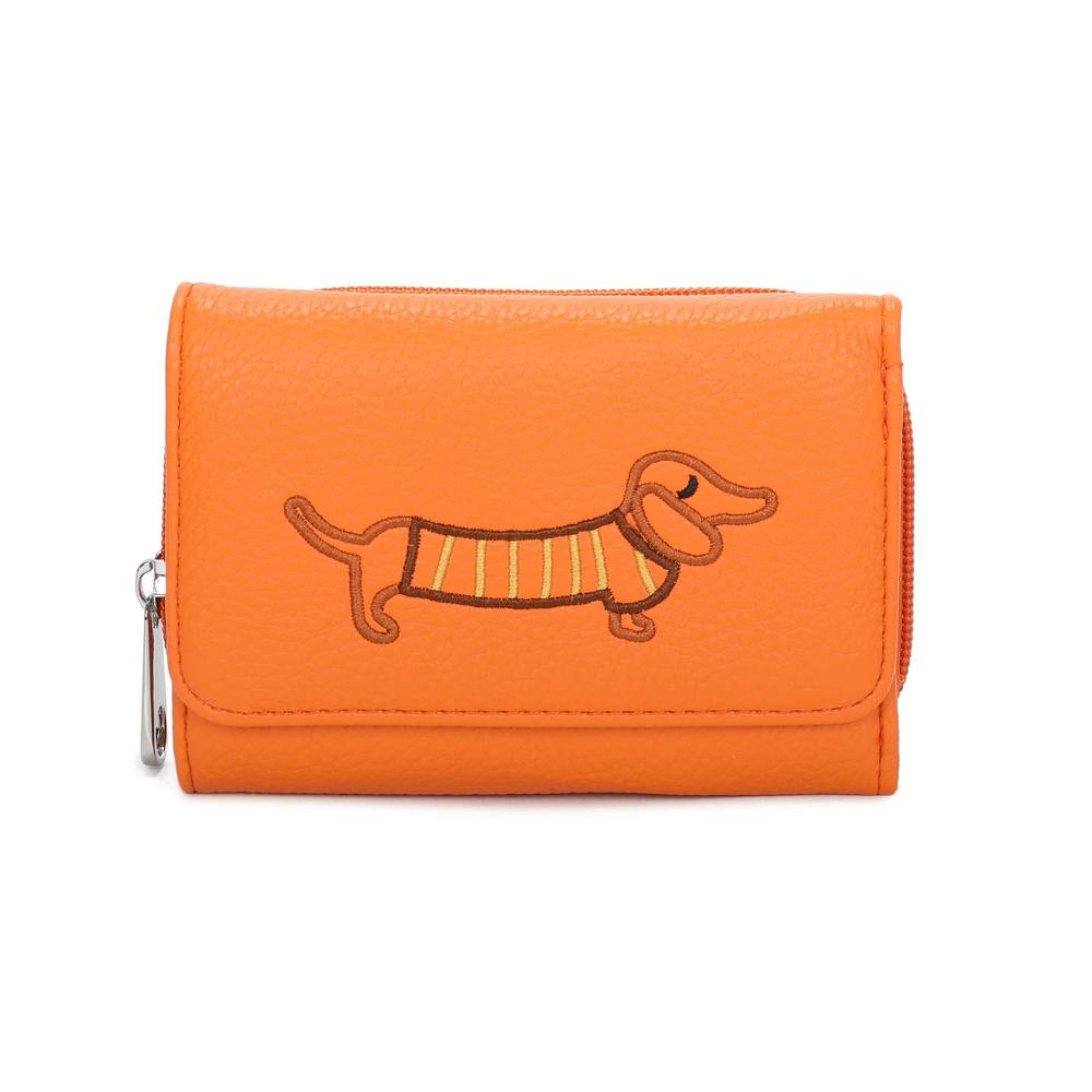 Kitise Wallet Dachshund Dog Embroidery Trifold Snap Closure Coin Purse In Orange Kitise Wallet Dachshund Dog Embroidery Trifold Snap Closure Coin Purse In Orange