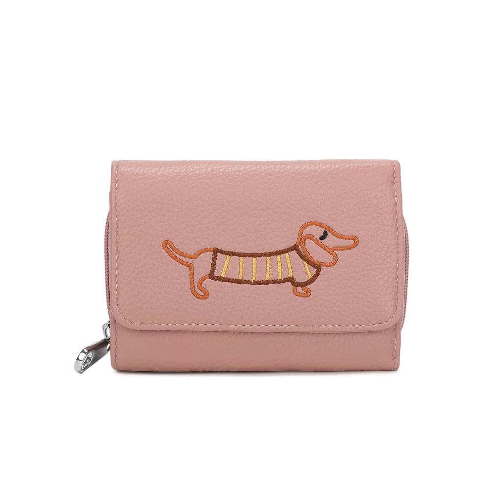 Kitise Wallet Dachshund Dog Embroidery Trifold Snap Closure Coin Purse In Pink