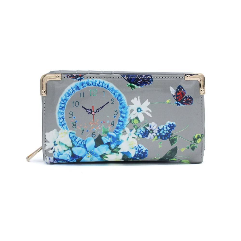 Kitise Glossy Patent Pu Leather Floral Butterfly Multi Pockets Wallet Purse In Grey Kitise Glossy Patent Pu Leather Floral Butterfly Multi Pockets Wallet Purse In Grey