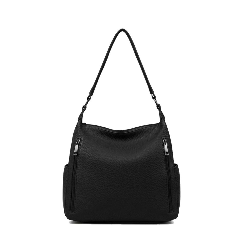 Kitise Multi Zipper Pockets Pebble Pu Leather Hobo Shoulder Bag In Black Kitise Multi Zipper Pockets Pebble Pu Leather Hobo Shoulder Bag In Black