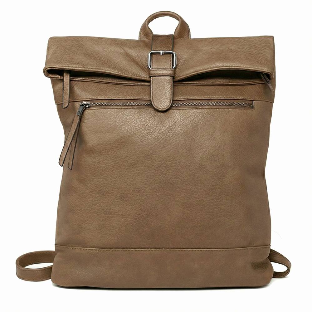Kitise Soft Flap-Over Backpack Rucksack Travel Bag In Light Brown Kitise Soft Flap-Over Backpack Rucksack Travel Bag In Light Brown