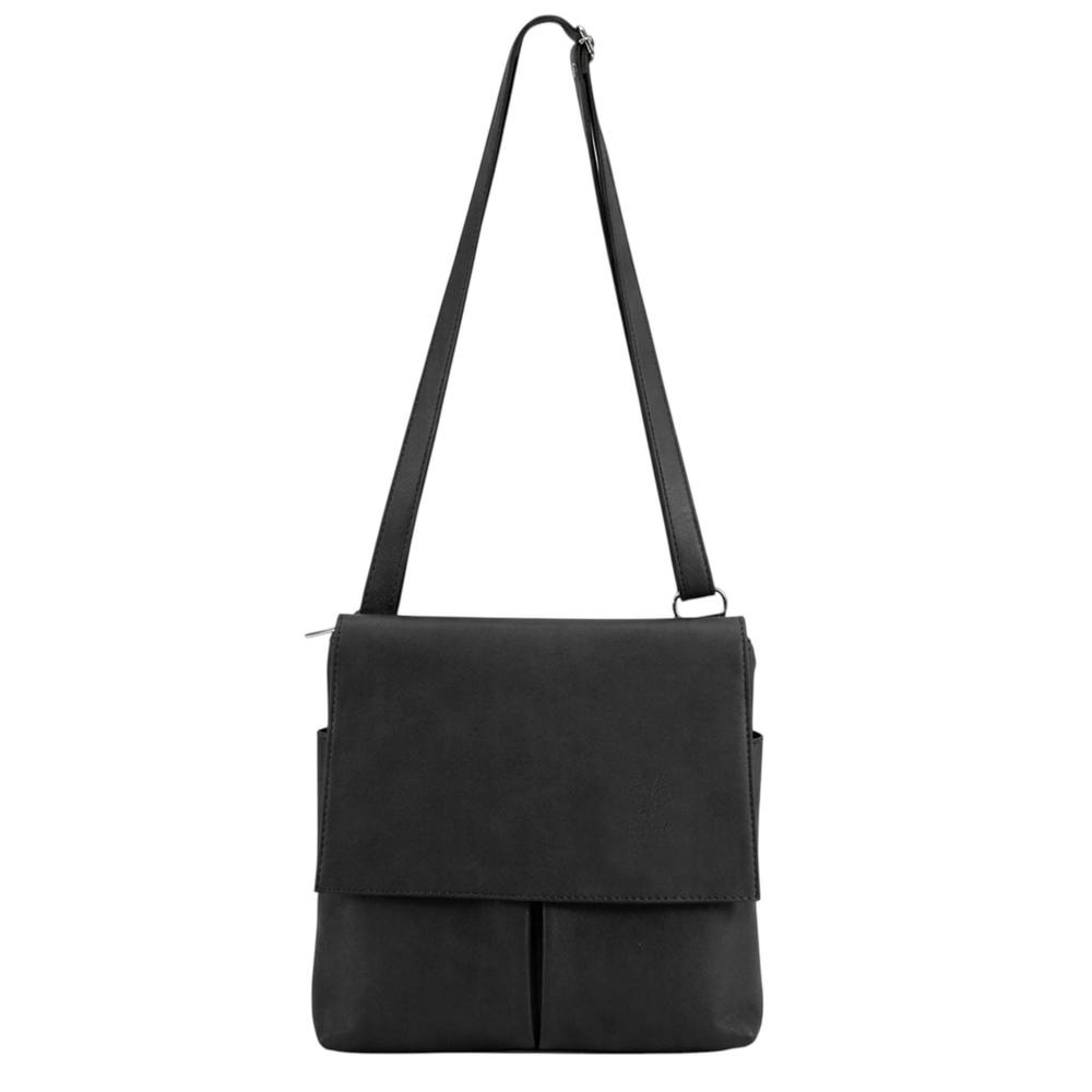 Kitise Multi-Pocket Genuine Italian Leather Slim Messenger Crossbody Bag In Black Kitise Multi-Pocket Genuine Italian Leather Slim Messenger Crossbody Bag In Black