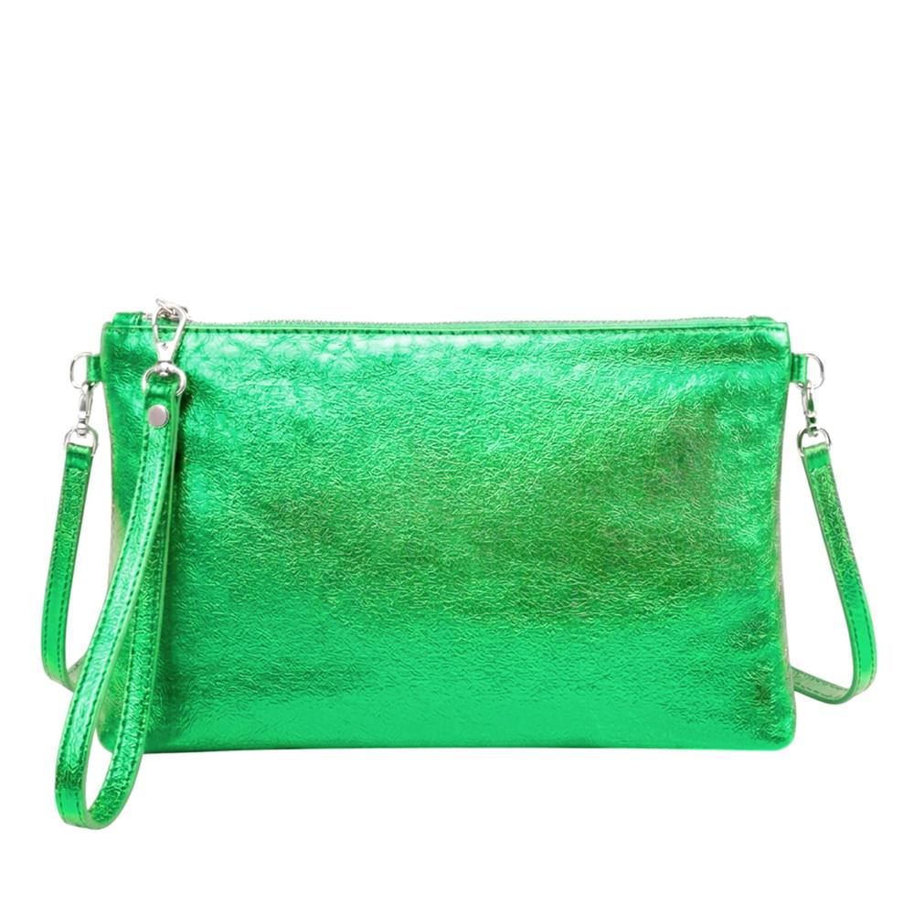 Kitise Genuine Metallic Genuine Italian Leather Slim Crossbody Clutch Bag In Green Kitise Genuine Metallic Genuine Italian Leather Slim Crossbody Clutch Bag In Green