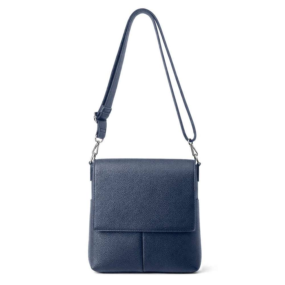 Kitise Double Front Pockets Pebbled Leather Flap Crossbody Bag In Dark Blue Kitise Double Front Pockets Pebbled Leather Flap Crossbody Bag In Dark Blue