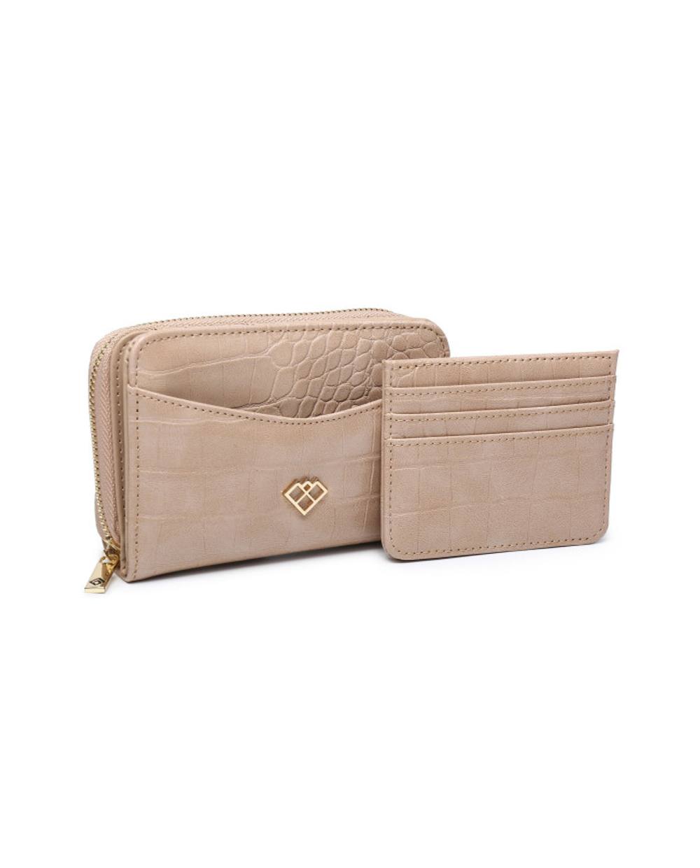 Jfy Crocodile Skin Pattern In Set Of Card Holder And Matching Purse In Beige