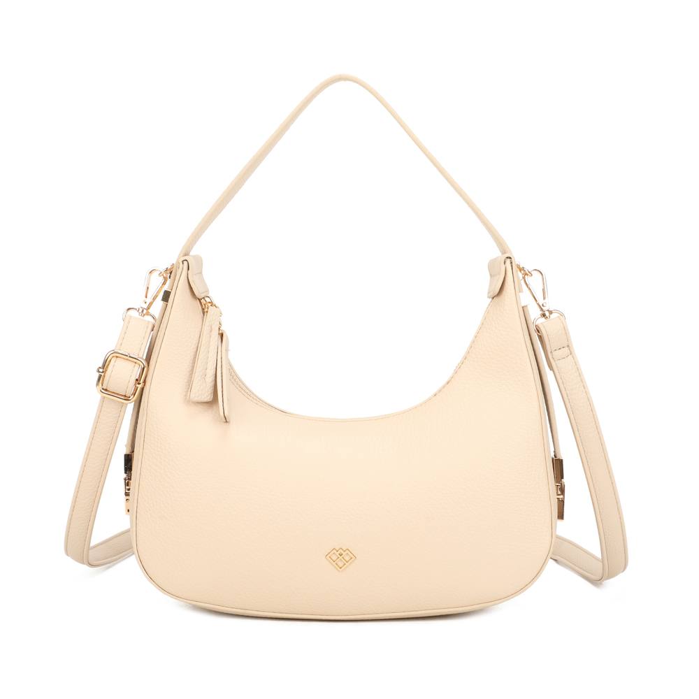 Jfy Cario Co. Crescent-Shaped Top Zip Closure Shoulder Bag In Beige Jfy Cario Co. Crescent-Shaped Top Zip Closure Shoulder Bag In Beige