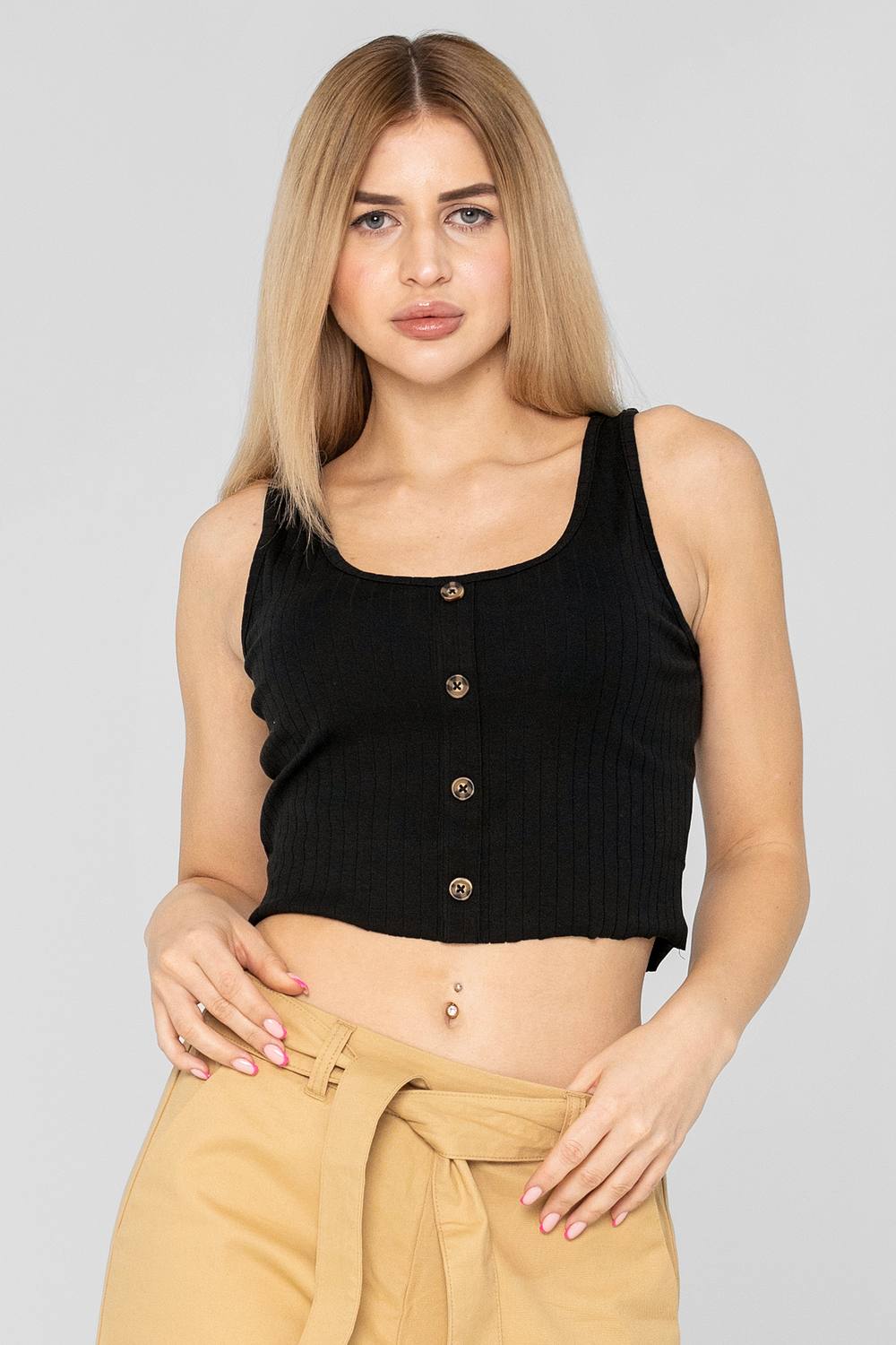 Enorsia Ribbed Front Button Tank Top In Black Enorsia Ribbed Front Button Tank Top In Black