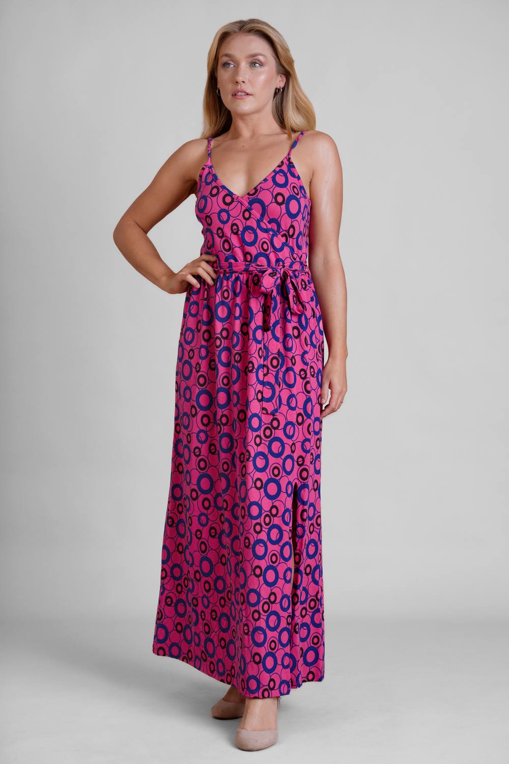 Enorsia Geo Print Tie-Waist Jersey Maxi Dress In Pink Enorsia Geo Print Tie-Waist Jersey Maxi Dress In Pink
