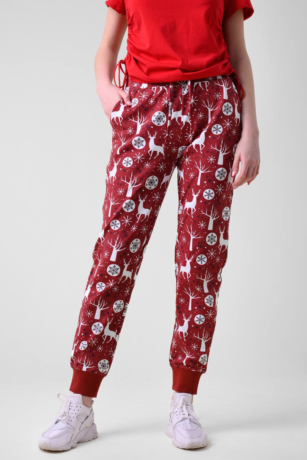Enorsia Christmas Red Colour Festive Printed Joggers Enorsia Christmas Red Colour Festive Printed Joggers