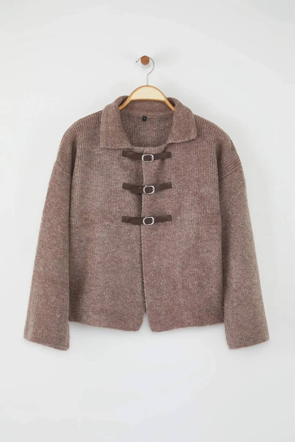 Hoxton Gal Coat-Style Textured Knit Cardigan Toggle Fastening In Light Brown Hoxton Gal Coat-Style Textured Knit Cardigan Toggle Fastening In Light Brown