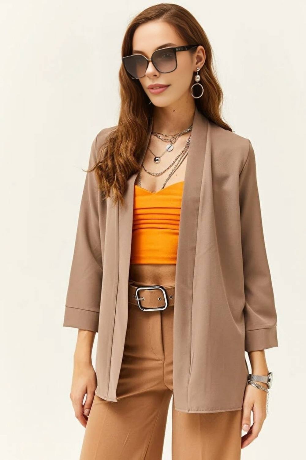 Hoxton Gal Regular Fit Satin Shawl Collar Blazer Jacket With Sleeve In Medium Beige Hoxton Gal Regular Fit Satin Shawl Collar Blazer Jacket With Sleeve In Medium Beige