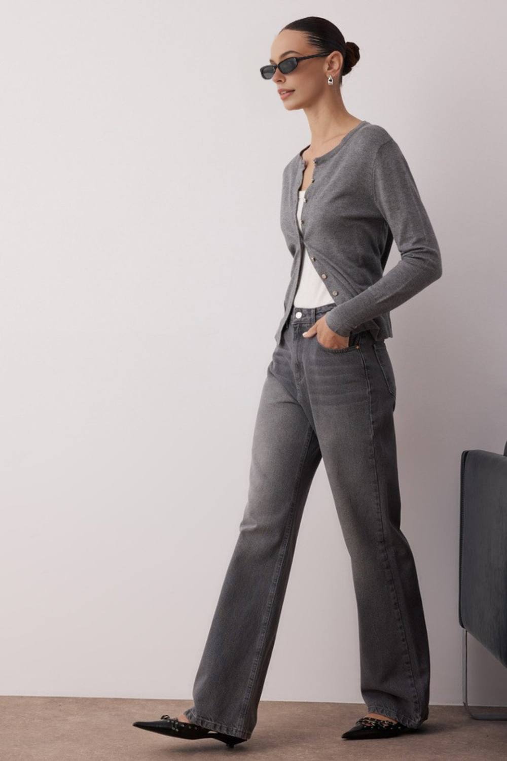 Wovcor Vintage High Waisted Wide Leg Jeans In Grey Wovcor Vintage High Waisted Wide Leg Jeans In Grey