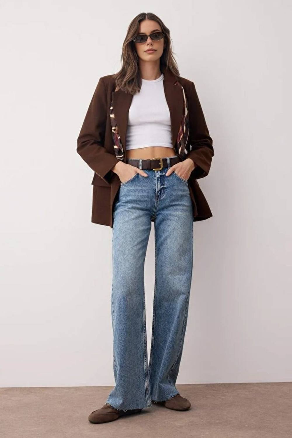 Wovcor High Waist Comfort Palazzo Wide Leg Jeans In Blue Wovcor High Waist Comfort Palazzo Wide Leg Jeans In Blue