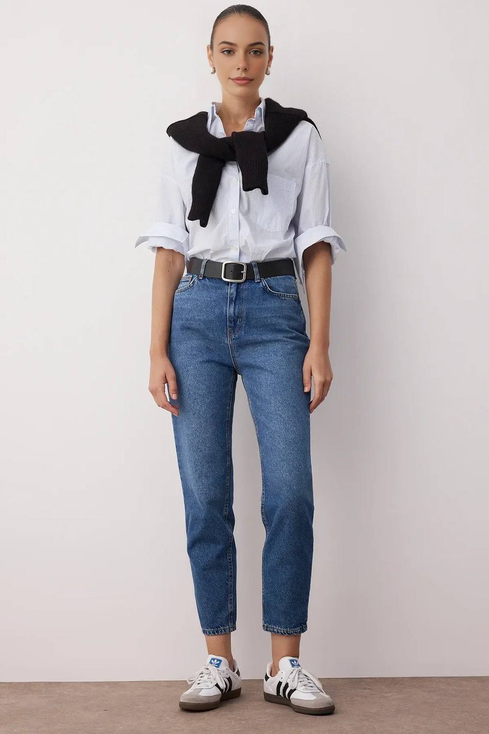 Wovcor High Waist Mom Jeans In Blue Wovcor High Waist Mom Jeans In Blue