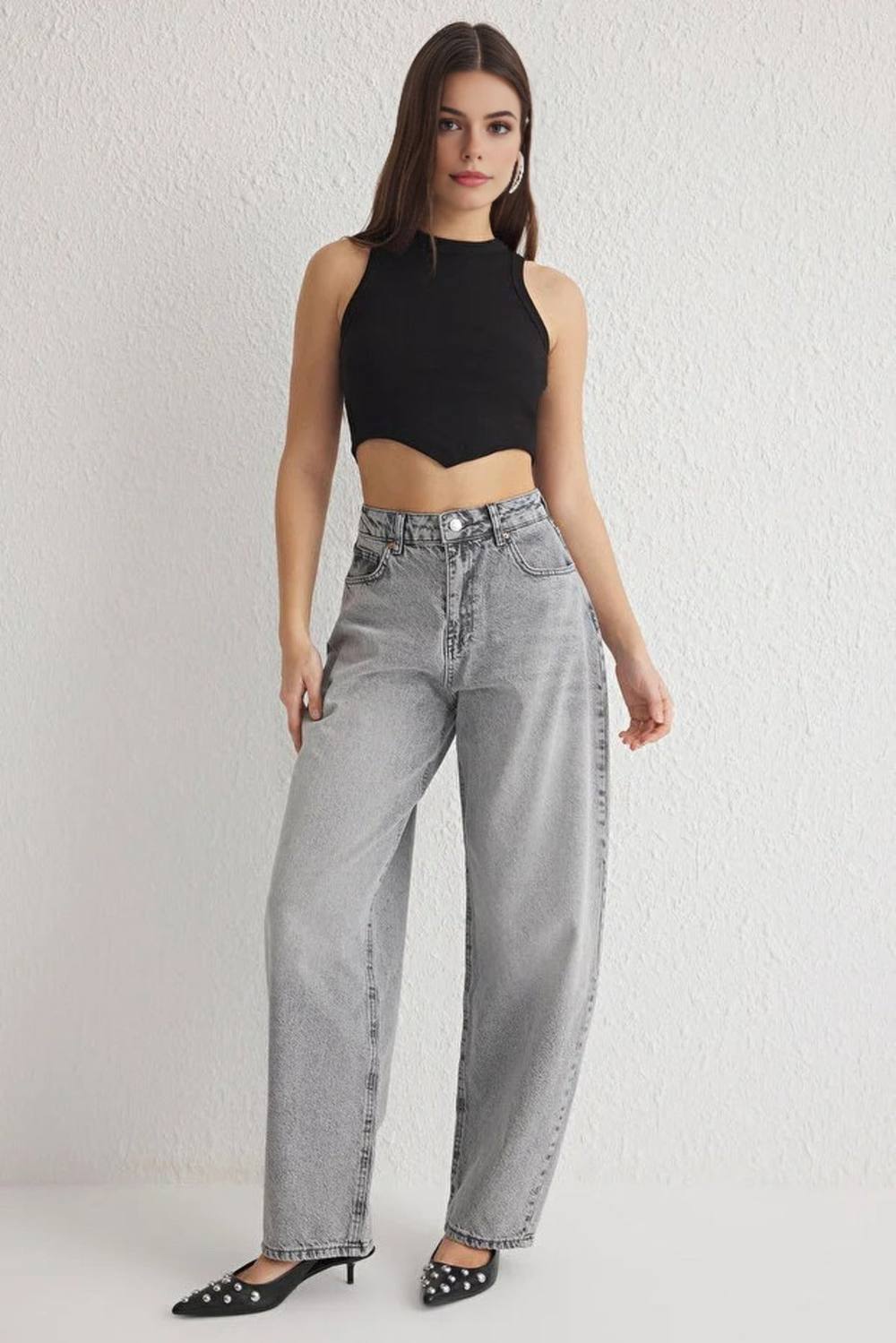 Wovcor Normal Waist Loose Baggy Jeans In Grey Wovcor Normal Waist Loose Baggy Jeans In Grey