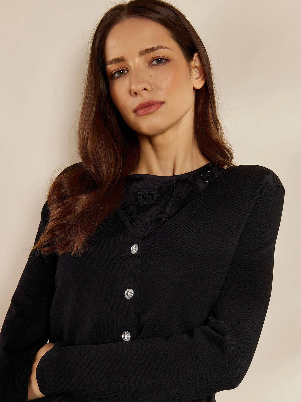 Gwd By George W. Davies Gwd Jewel Cropped Knitted Cardigan In Black Gwd By George W. Davies Gwd Jewel Cropped Knitted Cardigan In Black