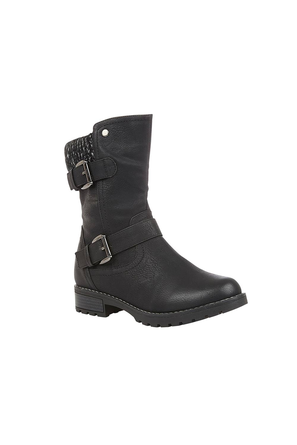 Lotus ‘jemima’ Mid-Calf Biker Boots In Black Lotus ‘jemima’ Mid-Calf Biker Boots In Black
