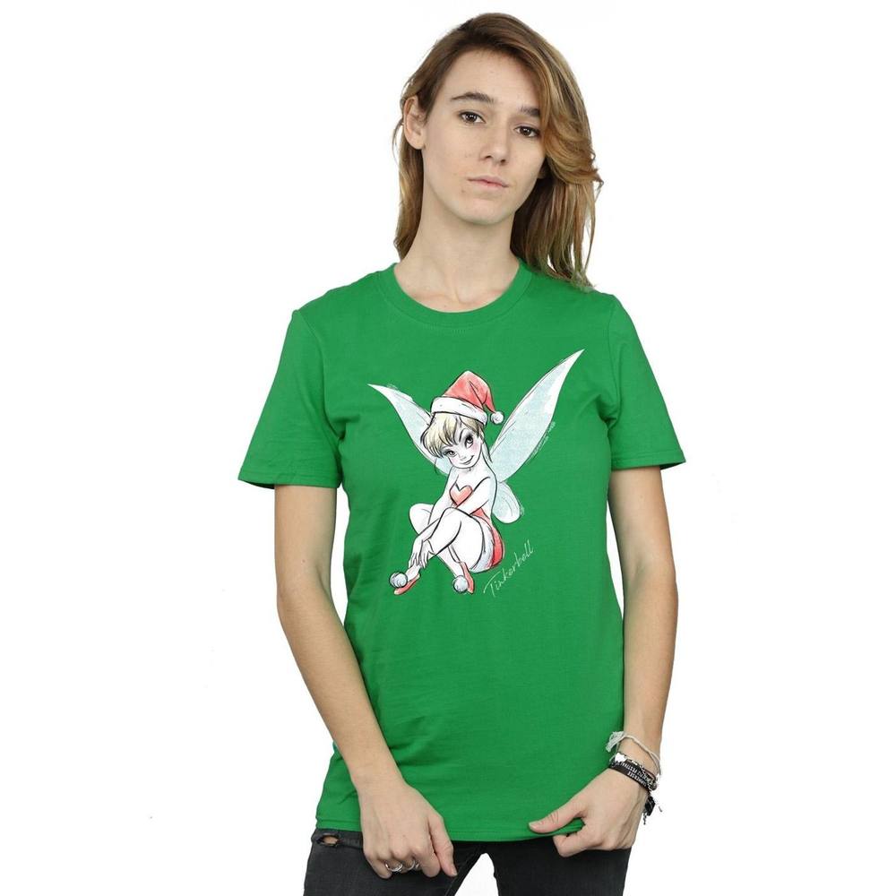 Disney Tinkerbell Christmas Fairy Cotton Boyfriend Shirt In Green Disney Tinkerbell Christmas Fairy Cotton Boyfriend Shirt In Green