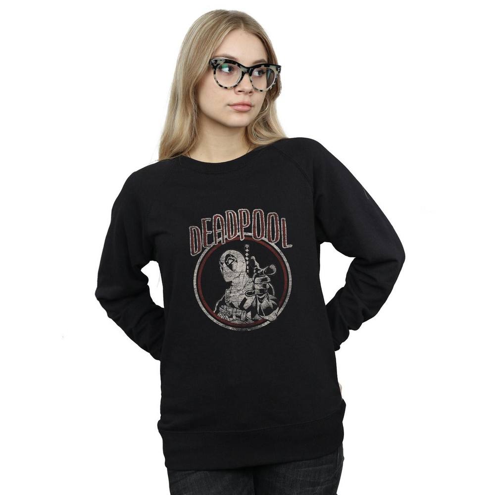 Marvel Deadpool Vintage Circle Sweatshirt In Black Marvel Deadpool Vintage Circle Sweatshirt In Black